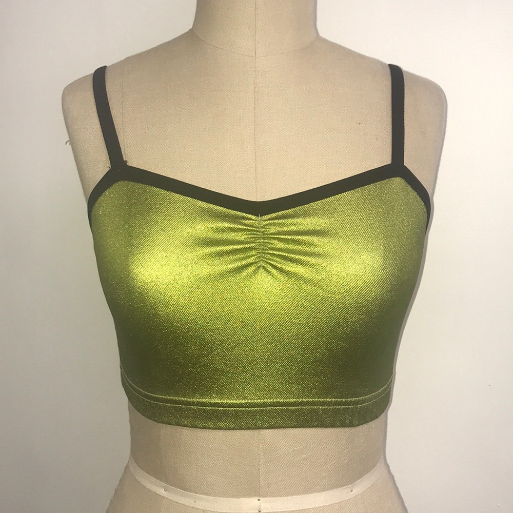 Lime green shinny crop top/bra